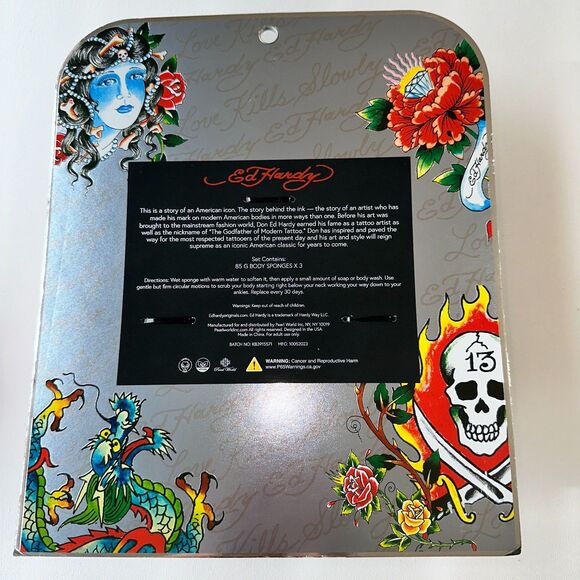 Ed Hardy 3 Piece Jumbo Bath Sponges Shower Loofah Adult New - Picture 3 of 4